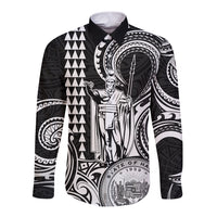 Custom Happy King Kamehameha Day Hawaii Long Sleeve Button Shirt Paradise of the Pacific Tribal Kakau with Kanaka Maoli - White - Wonder Print Shop