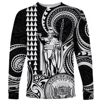 Custom Happy King Kamehameha Day Hawaii Long Sleeve Shirt Paradise of the Pacific Tribal Kakau with Kanaka Maoli - White - Wonder Print Shop