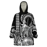 Custom Happy King Kamehameha Day Hawaii Wearable Blanket Hoodie Paradise of the Pacific Tribal Kakau with Kanaka Maoli - White - Wonder Print Shop