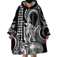 Custom Happy King Kamehameha Day Hawaii Wearable Blanket Hoodie Paradise of the Pacific Tribal Kakau with Kanaka Maoli - White - Wonder Print Shop