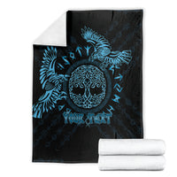 Personalized Odin's Celtic Raven Blanket Blue Scandinavian Tattoo