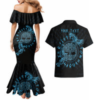 Personalized Odin's Celtic Raven Couples Matching Mermaid Dress and Hawaiian Shirt Blue Scandinavian Tattoo LT9 - Wonder Print Shop