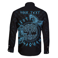 Personalized Odin's Celtic Raven Family Matching Off The Shoulder Long Sleeve Dress and Hawaiian Shirt Blue Scandinavian Tattoo - Wonder Print Shop