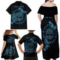 Personalized Odin's Celtic Raven Family Matching Off Shoulder Maxi Dress and Hawaiian Shirt Blue Scandinavian Tattoo LT9 - Wonder Print Shop