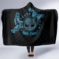Personalized Odin's Celtic Raven Hooded Blanket Blue Scandinavian Tattoo
