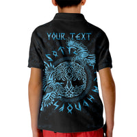 Personalized Odin's Celtic Raven Kid Polo Shirt Blue Scandinavian Tattoo - Wonder Print Shop