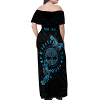 Personalized Odin's Celtic Raven Off Shoulder Maxi Dress Blue Scandinavian Tattoo - Wonder Print Shop