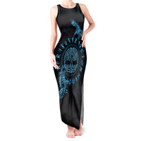 Personalized Odin's Celtic Raven Tank Maxi Dress Blue Scandinavian Tattoo - Wonder Print Shop