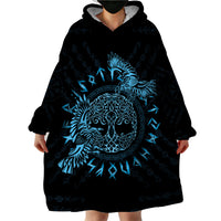 Personalized Odin's Celtic Raven Wearable Blanket Hoodie Blue Scandinavian Tattoo - Wonder Print Shop
