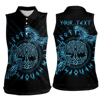 Personalized Odin's Celtic Raven Women Sleeveless Polo Shirt Blue Scandinavian Tattoo - Wonder Print Shop