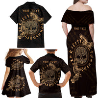 Personalized Odin's Celtic Raven Family Matching Off Shoulder Maxi Dress and Hawaiian Shirt Gold Scandinavian Tattoo LT9 - Wonder Print Shop