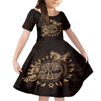 Personalized Odin's Celtic Raven Family Matching Short Sleeve Bodycon Dress and Hawaiian Shirt Gold Scandinavian Tattoo - Wonder Print Shop