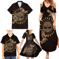 Personalized Odin's Celtic Raven Family Matching Summer Maxi Dress and Hawaiian Shirt Gold Scandinavian Tattoo - Wonder Print Shop