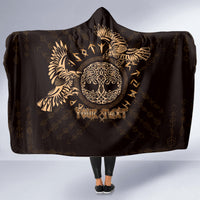 Personalized Odin's Celtic Raven Hooded Blanket Gold Scandinavian Tattoo