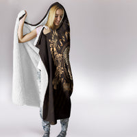 Personalized Odin's Celtic Raven Hooded Blanket Gold Scandinavian Tattoo