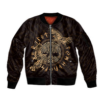 Personalized Odin's Celtic Raven Sleeve Zip Bomber Jacket Gold Scandinavian Tattoo - Wonder Print Shop