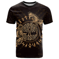 Personalized Odin's Celtic Raven T Shirt Gold Scandinavian Tattoo - Wonder Print Shop