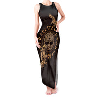 Personalized Odin's Celtic Raven Tank Maxi Dress Gold Scandinavian Tattoo - Wonder Print Shop