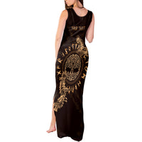 Personalized Odin's Celtic Raven Tank Maxi Dress Gold Scandinavian Tattoo - Wonder Print Shop