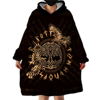 Personalized Odin's Celtic Raven Wearable Blanket Hoodie Gold Scandinavian Tattoo - Wonder Print Shop