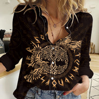 Personalized Odin's Celtic Raven Women Casual Shirt Gold Scandinavian Tattoo - Wonder Print Shop