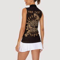 Personalized Odin's Celtic Raven Women Sleeveless Polo Shirt Gold Scandinavian Tattoo - Wonder Print Shop