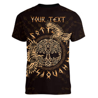 Personalized Odin's Celtic Raven Women V-Neck T-Shirt Gold Scandinavian Tattoo - Wonder Print Shop