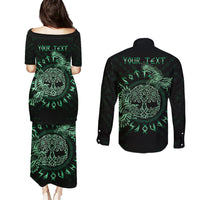 Personalized Odin's Celtic Raven Couples Matching Puletasi and Long Sleeve Button Shirt Green Scandinavian Tattoo LT9 - Wonder Print Shop
