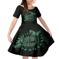 Personalized Odin's Celtic Raven Family Matching Long Sleeve Bodycon Dress and Hawaiian Shirt Green Scandinavian Tattoo LT9 - Wonder Print Shop