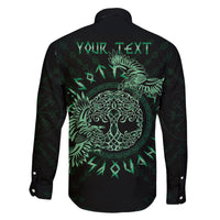 Personalized Odin's Celtic Raven Family Matching Off Shoulder Maxi Dress and Hawaiian Shirt Green Scandinavian Tattoo LT9 - Wonder Print Shop