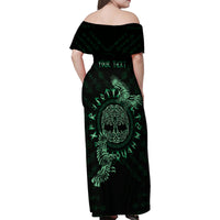 Personalized Odin's Celtic Raven Family Matching Off Shoulder Maxi Dress and Hawaiian Shirt Green Scandinavian Tattoo LT9 - Wonder Print Shop