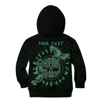 Personalized Odin's Celtic Raven Kid Hoodie Green Scandinavian Tattoo - Wonder Print Shop
