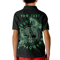 Personalized Odin's Celtic Raven Kid Polo Shirt Green Scandinavian Tattoo - Wonder Print Shop