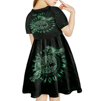 Personalized Odin's Celtic Raven Kid Short Sleeve Dress Green Scandinavian Tattoo - Wonder Print Shop