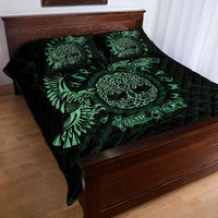 Personalized Odin's Celtic Raven Quilt Bed Set Green Scandinavian Tattoo - Wonder Print Shop