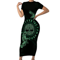 Personalized Odin's Celtic Raven Short Sleeve Bodycon Dress Green Scandinavian Tattoo - Wonder Print Shop