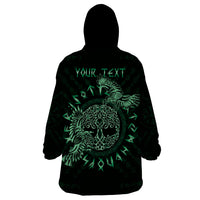 Personalized Odin's Celtic Raven Wearable Blanket Hoodie Green Scandinavian Tattoo - Wonder Print Shop
