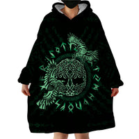 Personalized Odin's Celtic Raven Wearable Blanket Hoodie Green Scandinavian Tattoo - Wonder Print Shop