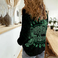 Personalized Odin's Celtic Raven Women Casual Shirt Green Scandinavian Tattoo - Wonder Print Shop