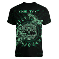 Personalized Odin's Celtic Raven Women V-Neck T-Shirt Green Scandinavian Tattoo - Wonder Print Shop