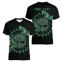 Personalized Odin's Celtic Raven Women V-Neck T-Shirt Green Scandinavian Tattoo - Wonder Print Shop