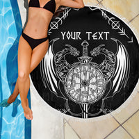 Personalized Viking Dragon Beach Blanket with Sword Black Scandinavian Tattoo LT9 - Wonder Print Shop