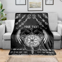 Personalized Viking Dragon Blanket with Sword Black Scandinavian Tattoo