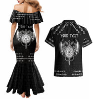 Personalized Viking Dragon Couples Matching Mermaid Dress and Hawaiian Shirt with Sword Black Scandinavian Tattoo LT9 - Wonder Print Shop