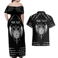 Personalized Viking Dragon Couples Matching Off Shoulder Maxi Dress and Hawaiian Shirt with Sword Black Scandinavian Tattoo LT9 - Wonder Print Shop