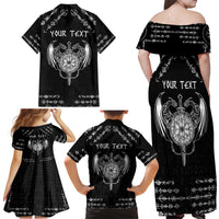 Personalized Viking Dragon Family Matching Off Shoulder Maxi Dress and Hawaiian Shirt with Sword Black Scandinavian Tattoo LT9 - Wonder Print Shop
