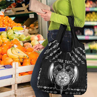 Personalized Viking Dragon Grocery Bag with Sword Black Scandinavian Tattoo