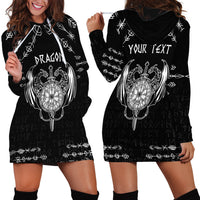Personalized Viking Dragon Hoodie Dress with Sword Black Scandinavian Tattoo - Wonder Print Shop