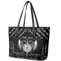 Personalized Viking Dragon Leather Tote Bag with Sword Black Scandinavian Tattoo - Wonder Print Shop