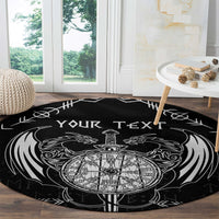 Personalized Viking Dragon Round Carpet with Sword Black Scandinavian Tattoo